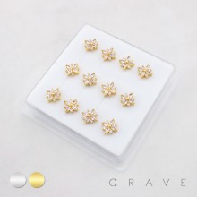 DIMENSIONAL FLORAL MULTI CZ CLUSTER POLISH 316L SURGICAL STEEL L-SHAPE NOSE BOX